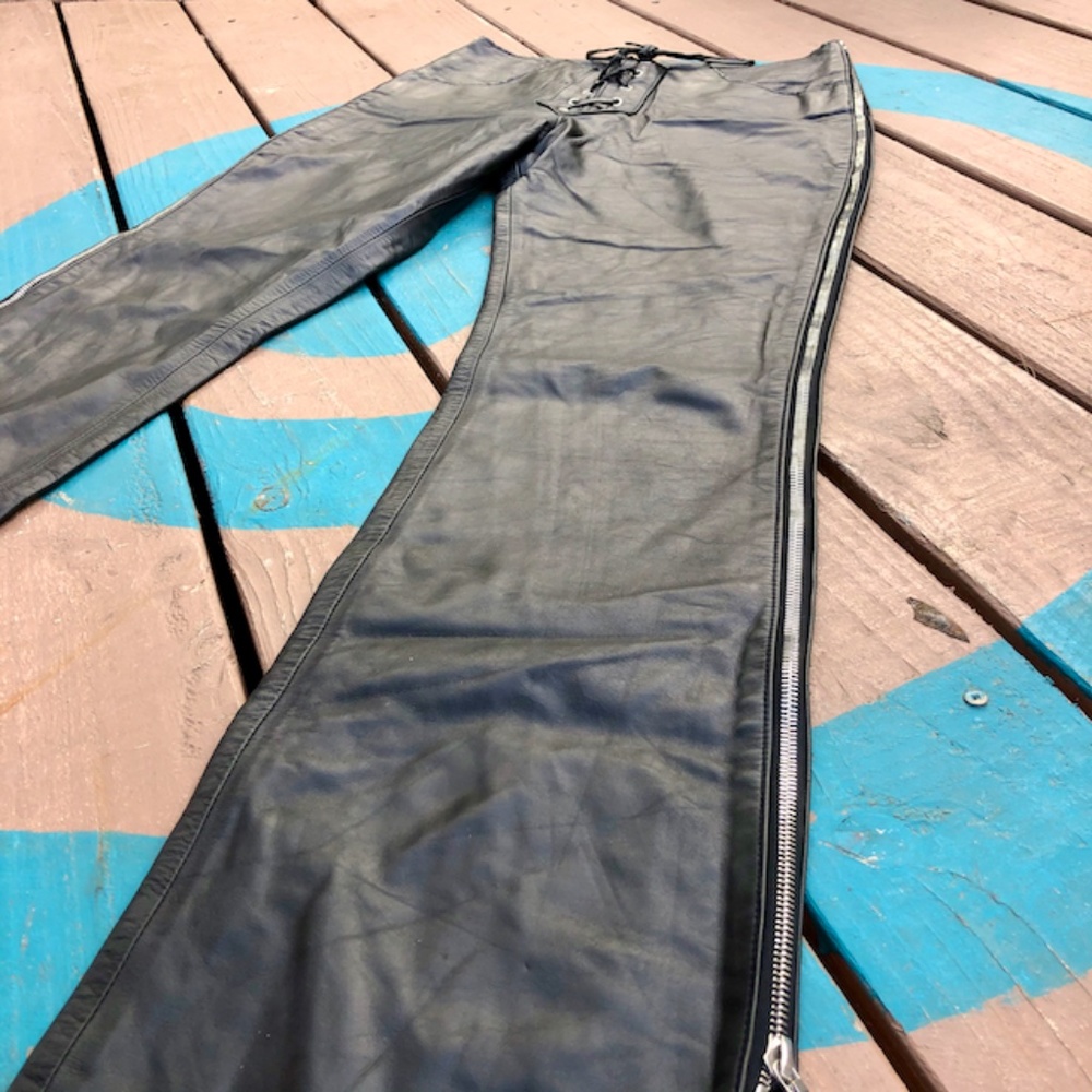 Leather Pants w/ Side Zippers and Laced Fly - Chrome by Carrie Basham